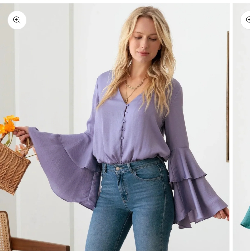 Satin Lavender Bell Sleeve Top Body Suit